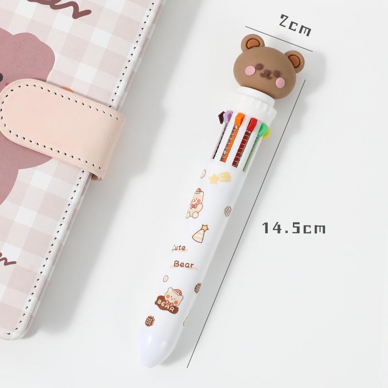 1 шт. Шариковая ручка Kawaii Bear Cartoon 10 цветов, шариковая ручка с разноцветной подписью, симпатичные канцелярские принадлежности, шариковая ручка, канцелярские принадлежности для студентов