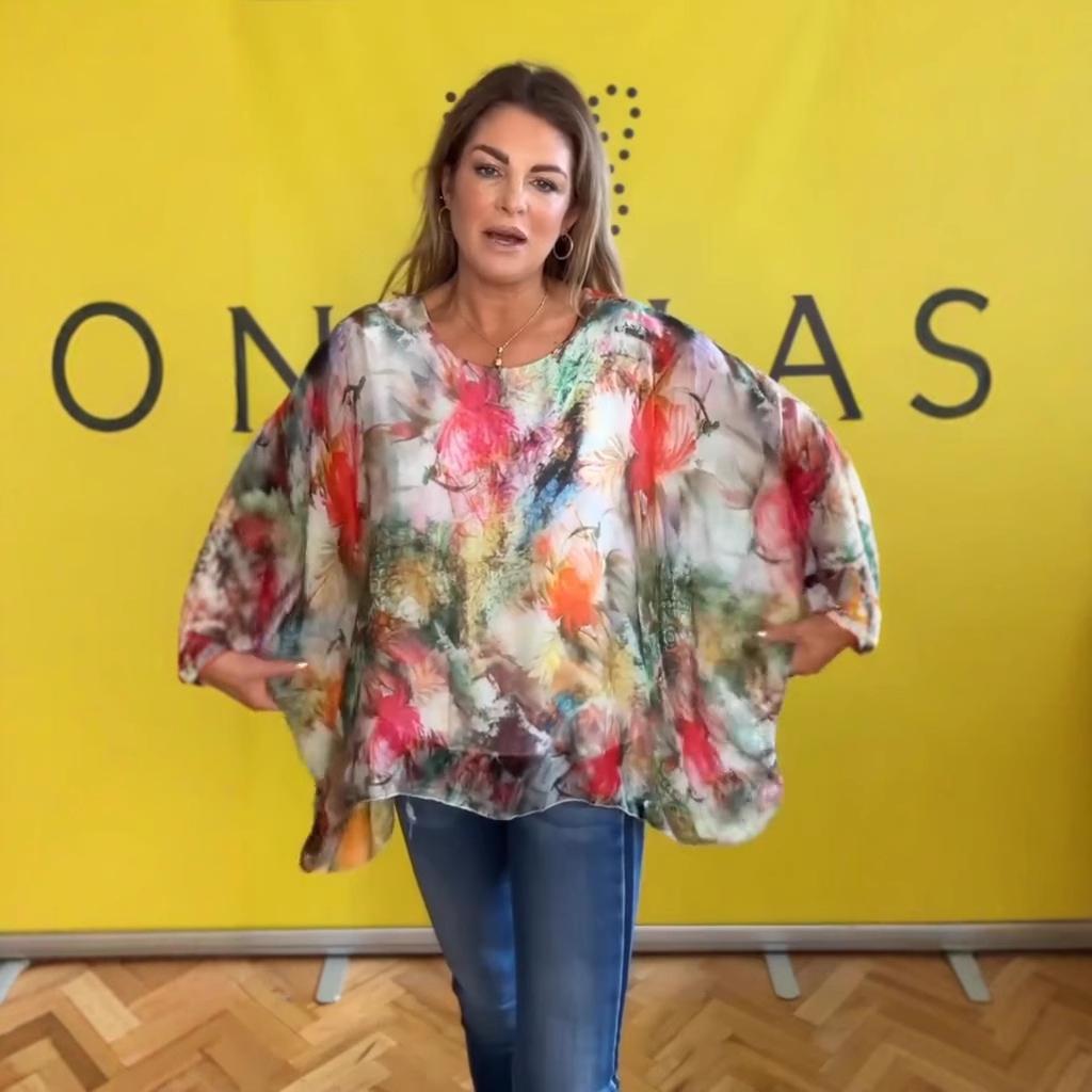 Женский европейско-американский шифоновый топ с рукавами «летучая мышь» и 3D-принтом, 2025