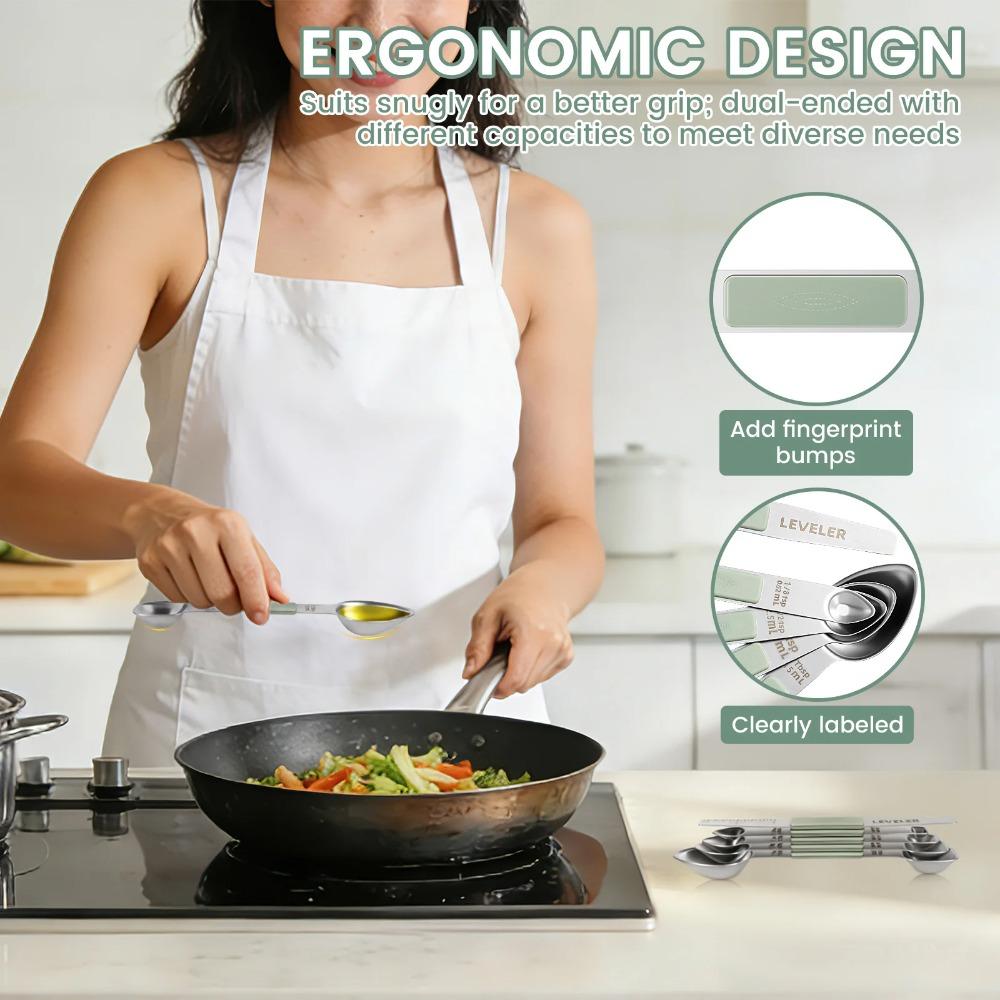 5PCS/SET Stainless Steel Coffee Spoon Dual Head Seasoning Spoon Magnetic Measuring Spoon Baking