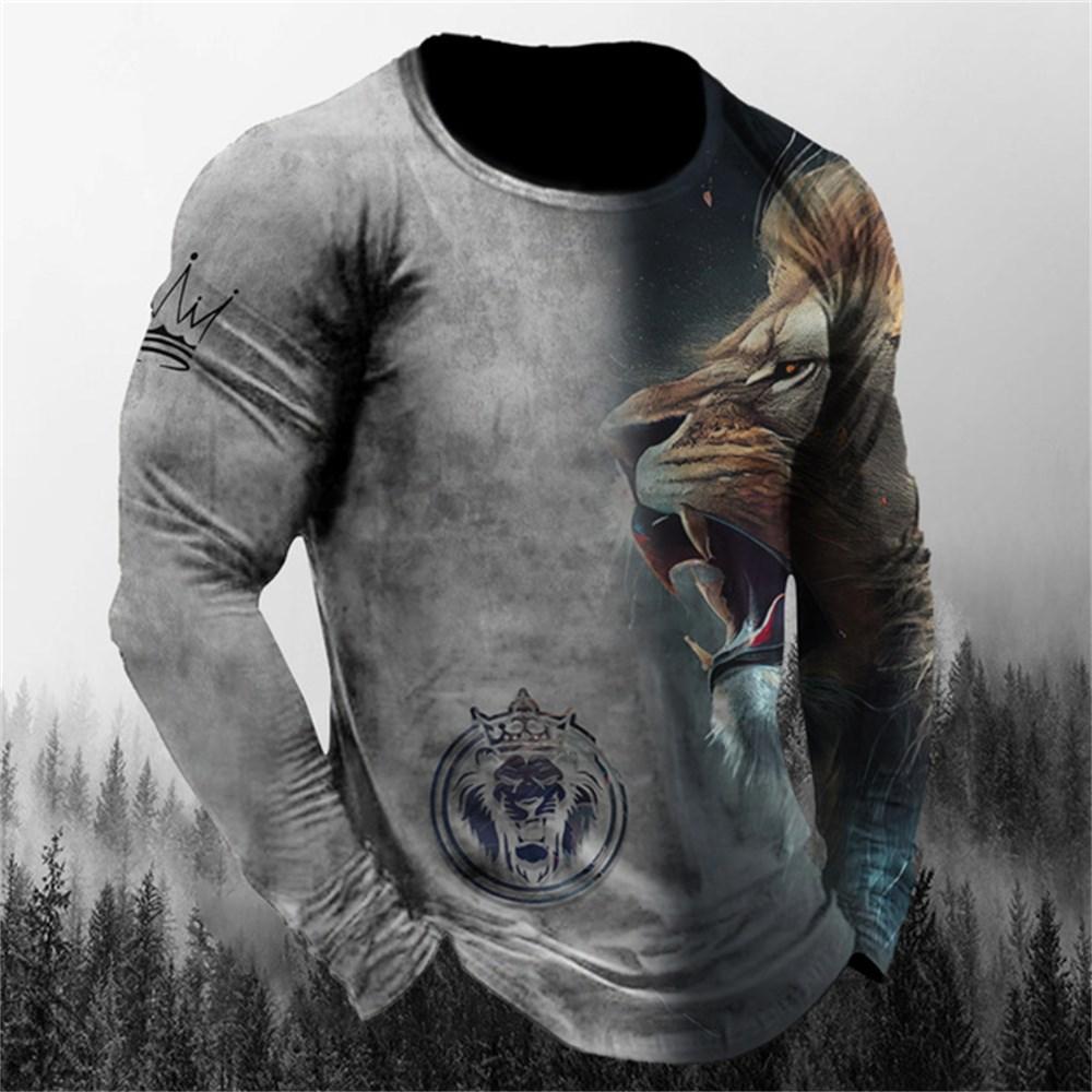Retro Men's Long Sleeve T-shirt Animal Print Shirt Animal Pattern Clothing Street Apparel Sleeve