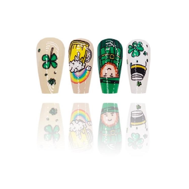 24 шт. Глянцевые накладные ногти День Святого Патрика Накладные ногти Клевер Искусственный ноготь Средние Балерины Накладные ногти