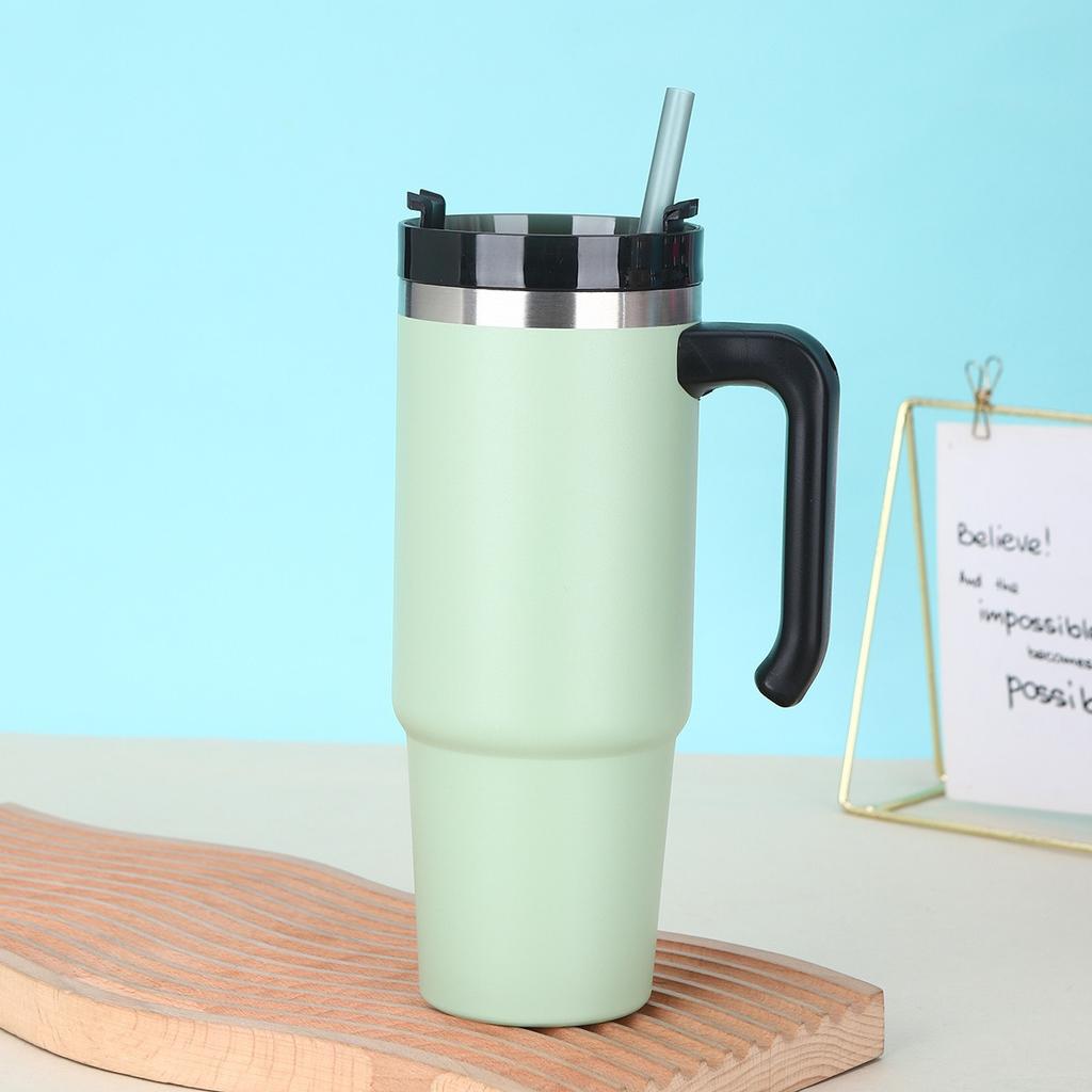 30 унций соломенная термокружка из нержавеющей стали 304 с ручкой, большая емкость, термоизолированная, двухслойная вакуумная кофейная чашка