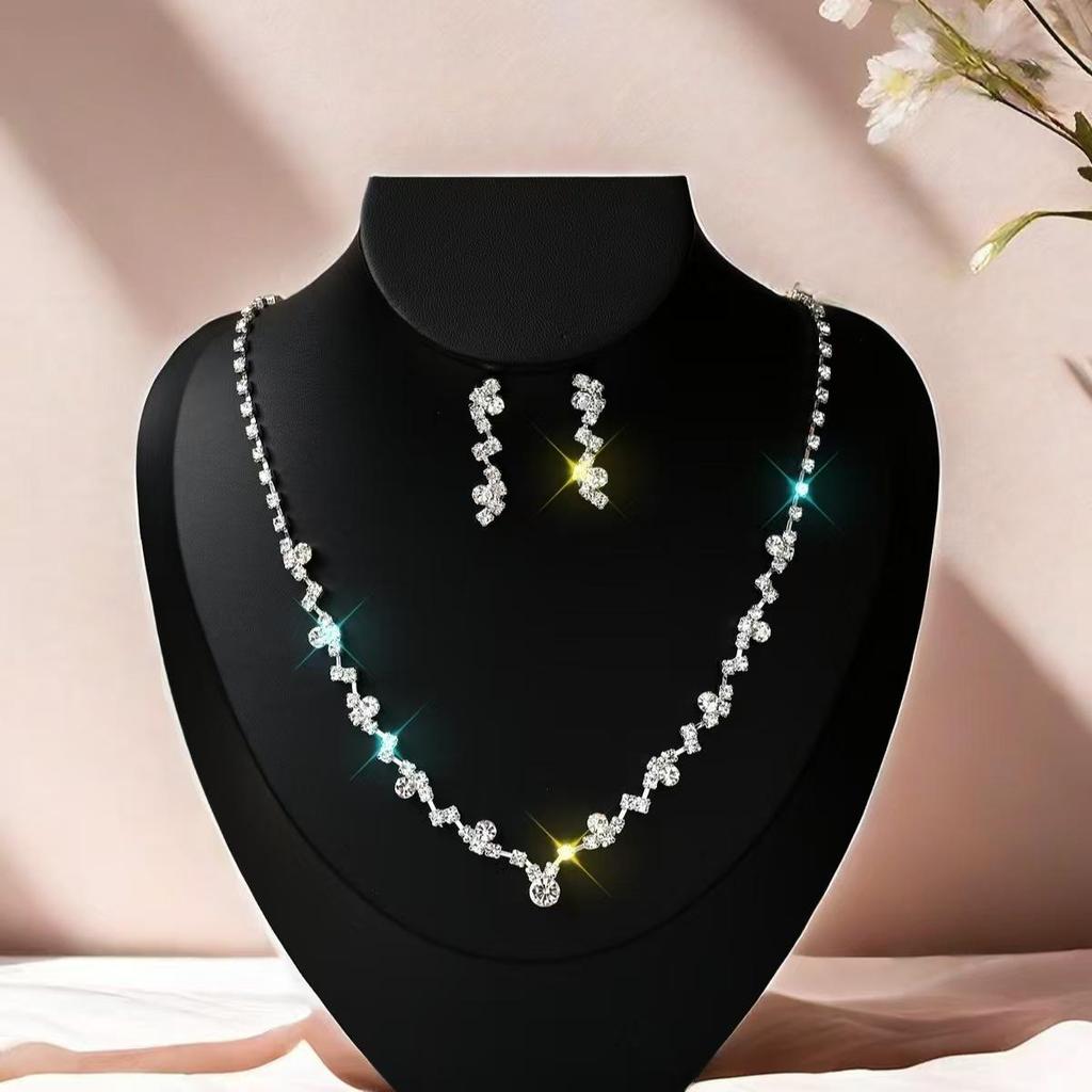 Сверкающее ожерелье с бриллиантами и набор серег для невесты - Элегантные свадебные и вечерние украшения