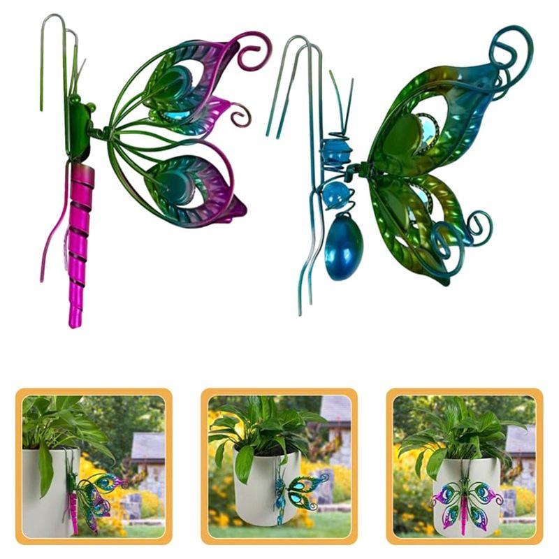 M-Modern-2Pcs Flower Pot Hugger Butterfly Figurines Planter Hanging Animal Pendant Ornaments For Garden Fence Balcony Decor, Eas