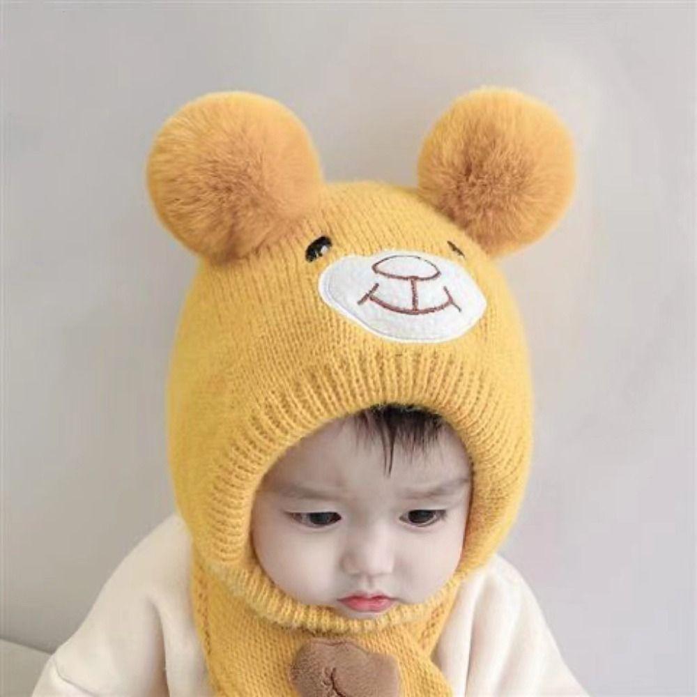 Neck Cover Baby Knitted Hat Keep Warm Bonnets Cute Bear Earflap Hat Toddler Boy Girl