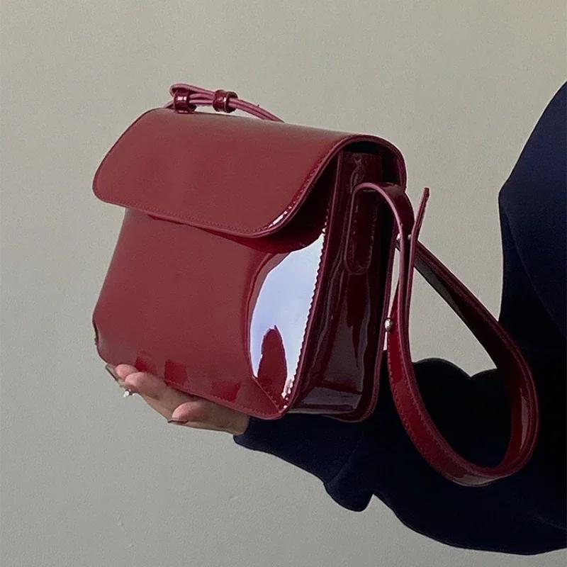 Ретро Лаковая Сумка Через Плечо Для Женщин Роскошная Сумка На Клапане Crossbody Однотонная Сумка Под Мышку Красные Сумки Crossbody Женская Сумка Качество