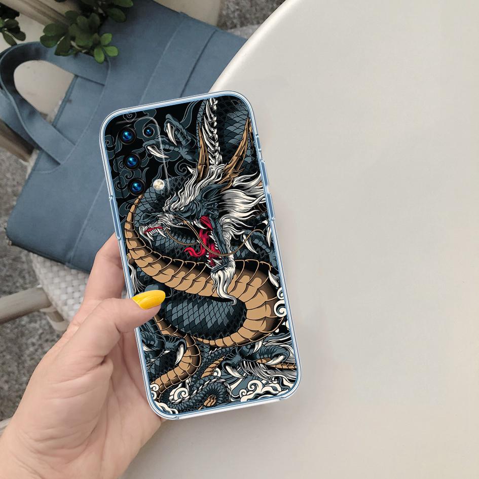 CJ28 Chinese Dragon Soft Shell Transparent Phone Case for Motorola Moto G7 G8 G9 G84 G85 G73 G24 G15 Z2 Play Power Plus