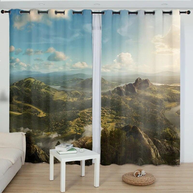 Пользовательские 3D печатные шторы с натуральным романтическим пейзажем, оконная занавеска с рисунком снежной горы и озера для спальни, гостиной, балкона