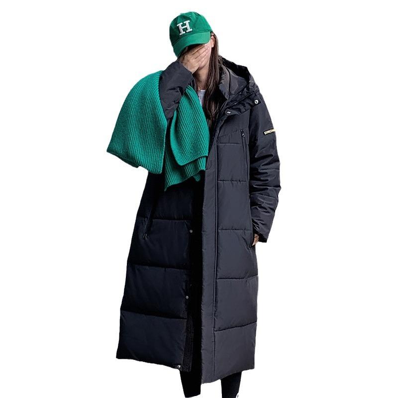 Женская пуховая куртка новая 2025 утолщенная и теплая корейская версия свободная длинная ниже колена хлопковая куртка зимняя стеганая куртка