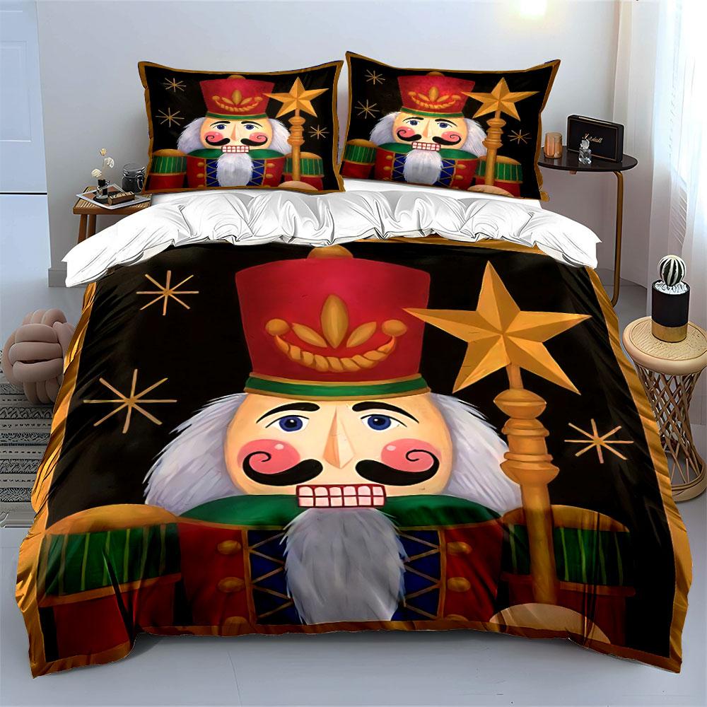 Nutcracker Soldier Design Set Bedding Duvet Cover Set Duvet Cover Pillowcases (1*Duvet Cover 2*Pillowcases, without duvet insert)