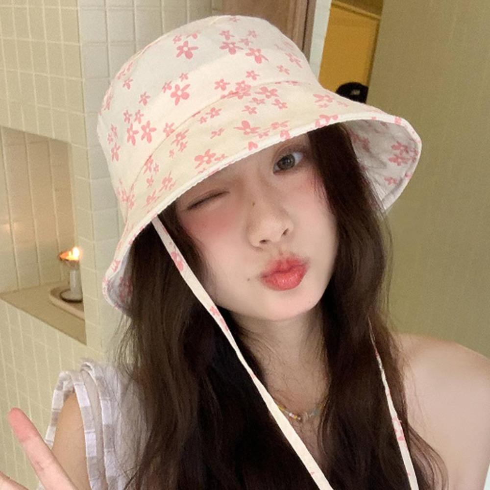 Adjustable Fisherman Hat Broken Flowers Sunshade Hat Sweet Women Sunscreen Hat Outdoor