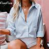 FiveFive Women Casual Lapel Cotton Linen Loose Shirt Vintage Harajuku Solid Blouse Elegant Long Sleeve Button Up Tops Office Lady Tunics