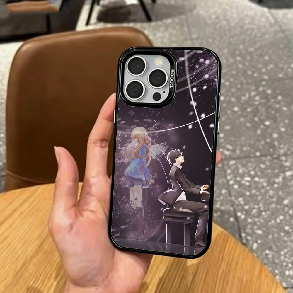 Грустная А-Аниме Твоя апрельская ложь Чехол для телефона для iPhone17,16,15,14,13,12,11 Plus,Pro Max Цветной Посеребренный Внутренняя крышка