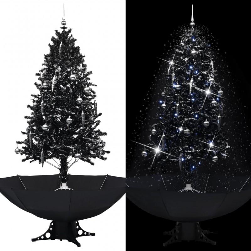 Día y Noche - Día y Noche Árbol de Navidad con nieve y base de paraguas PVC negro 190 cm