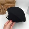 Hat Soft Japanese Korean Version of Autumn and Winter Black Wool Beret Painter Hat Pearl Bright Diamond Lady Stewardess Hat Female