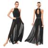 Women's Sleeveless Mesh Side Split Lyrical Dance Costume Modern Dancewear Maxi Long Dress