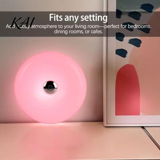 Aesthetic Room Decor Donut Night Light, Wireless Rechargeable 2-in-1 Table Lamp with Touch Dimmer, Modern Home Atmosphere Light Warm Orange Glow Wall