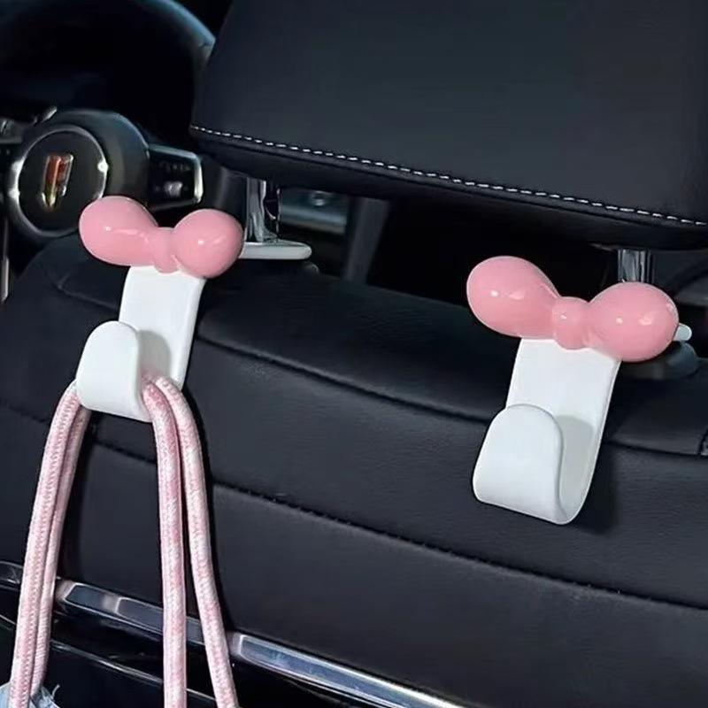 Pink Bow Car Headrest Hooks, Cute Bowknot Vehicle Seat Back Hangers for Bags, Purses & Coats (1 Pack)