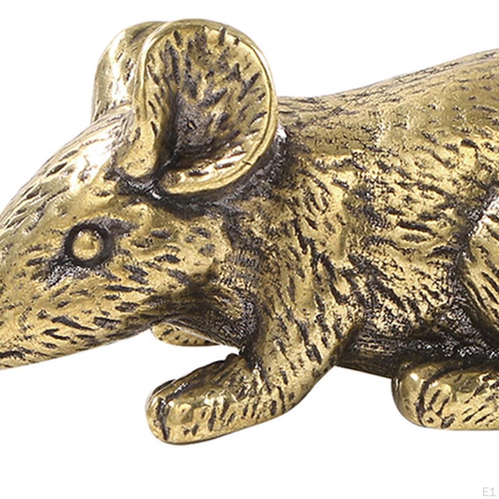 Латунная статуэтка мыши, идеальный подарок, художественное украшение для стола, милая скульптура животного для