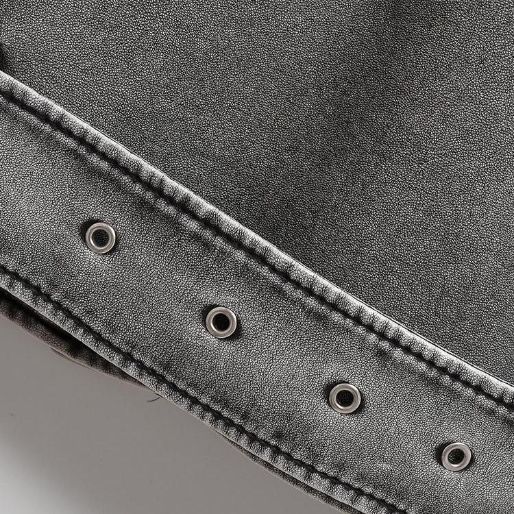 Spring Autumn Women Loose Zipper with Belt Retro Faux Leather Short Jacket Streetwear Female Chic Vintage Coat Outwear