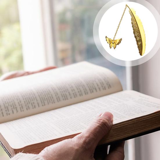 Металлическая закладка, светящаяся металлическая закладка с перьями и подвеской в ​​виде бабочки, элегантный книжный маркер для домашней школы
