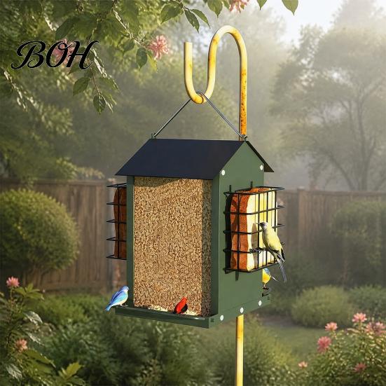 Wild Birds Food Holder Metal Bird Suet Feeder, Hanging Feeder with Cage, Outdoor Backyard Station House Shaped for Outdoors Garden Yard Decor Cage