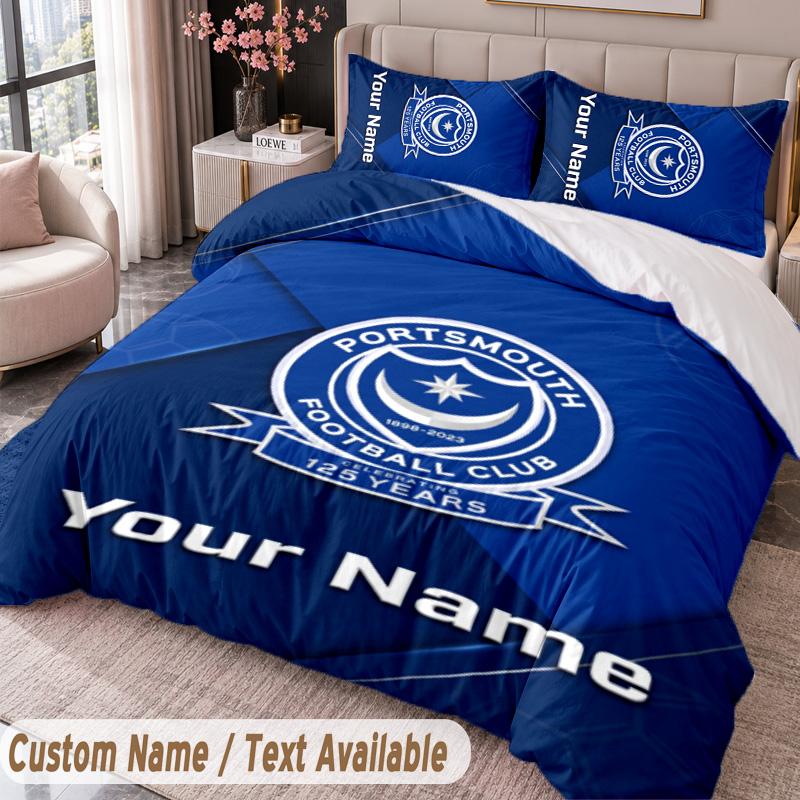 Portsmouth FC Printed Bedding Set Custom Name Text 1 Duvet Cover 2 Pillowcases For Bedroom