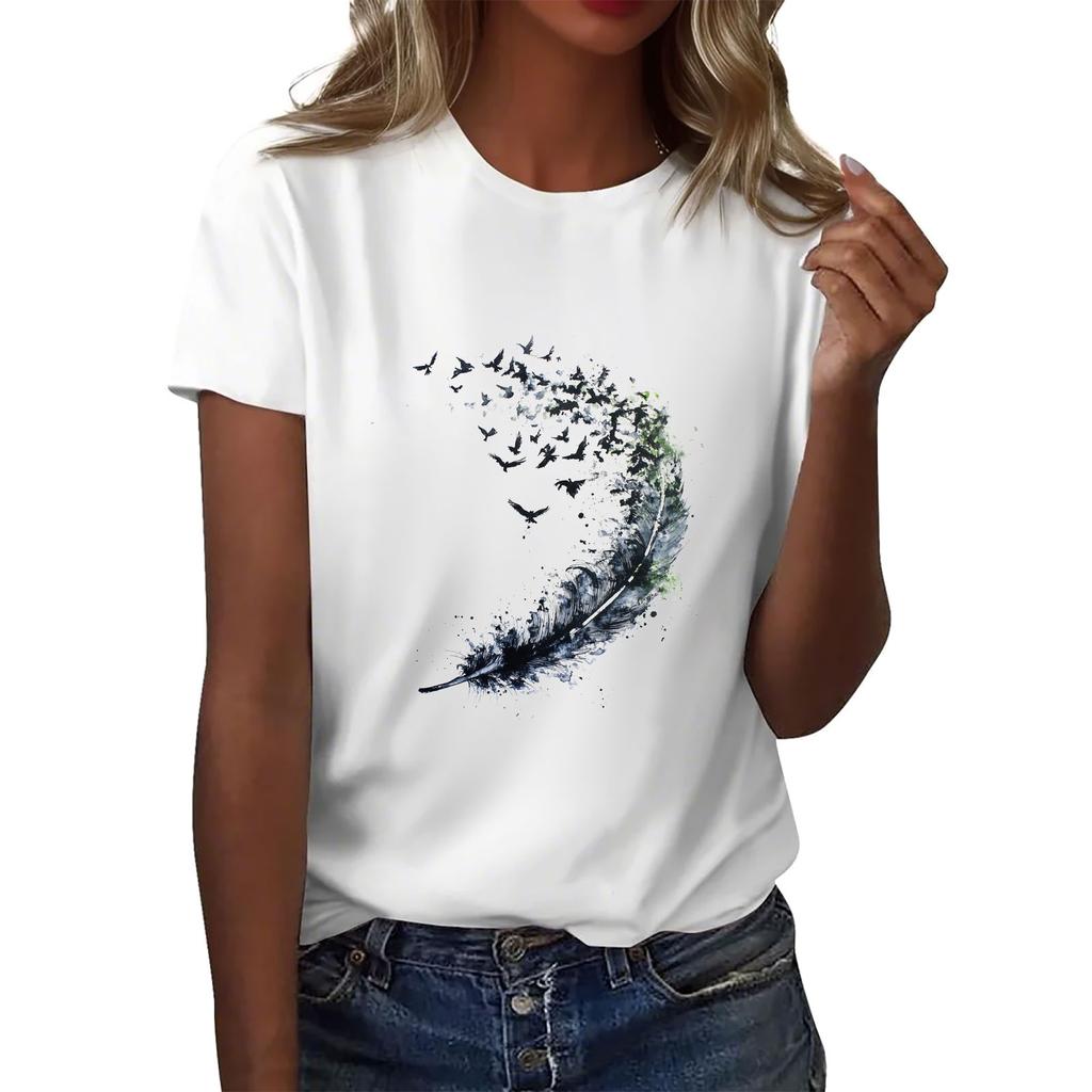 Women's Round Neck Casual Printed Short-sleeved T-shirt Top