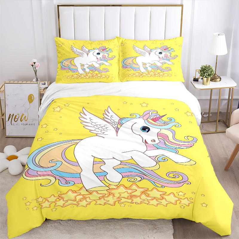 Unicorn Fantasy Print 3Pcs Bedding Setduvet Cover With 2 Bedropillowcase Home Birthday Gift