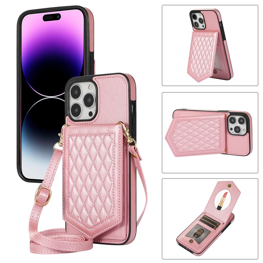 Ремешок через плечо, держатель для кредитных карт, кошелек, зеркальный кожаный чехол для Samsung S23 S22 S21 S20 Ultra Plus A13 A53 A54/iPhone 15 14 13 12 11Pro Max