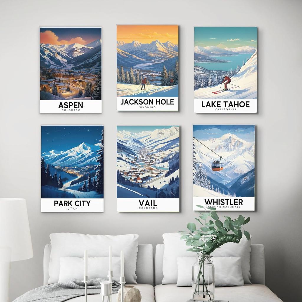 KROEY Ski Poster Apres Ski Snowy Mountain Posters Vintage Ski Canvas Wall Art For Modern Family Bedroom Living Room Dorm Classroom Office Decor