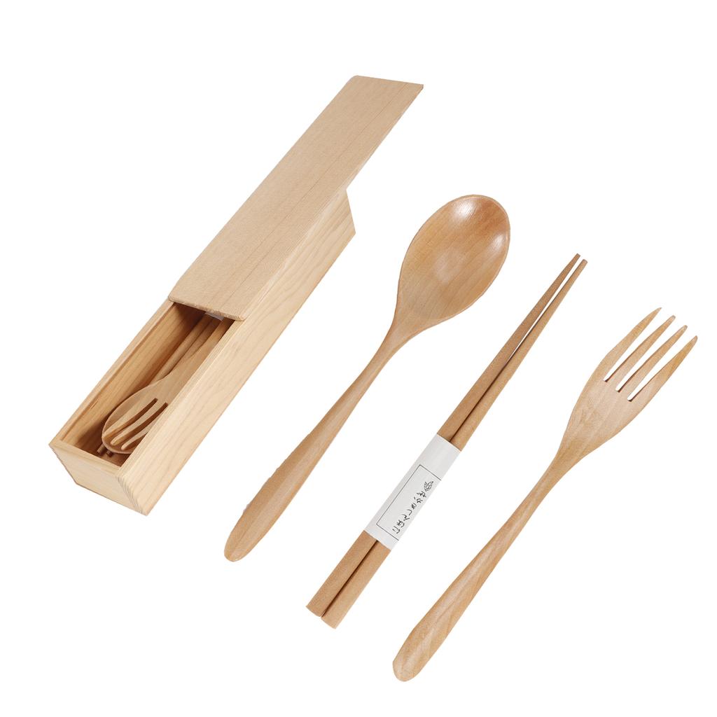 Портативный набор столовых приборов Деревянные палочки для еды Вилка Ложка Набор столовых приборов для дома и путешествий