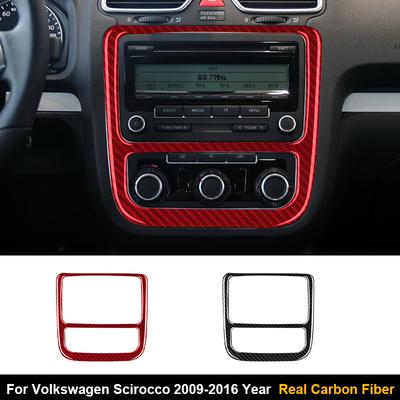 Real Carbon Fiber Car CD AC Navigation Panel Frame Sticker For Volkswagen Scirocco 2009-2016 Interior Decorative Accessories