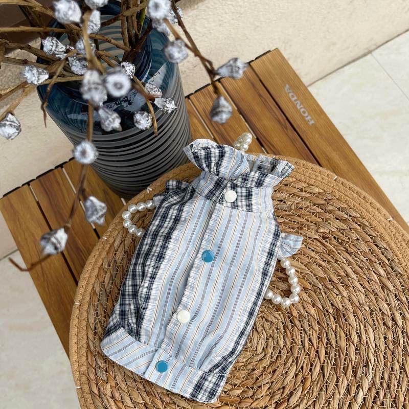Retro Puppy Dog Cats Clothing Classic Stripe Grid Shirts For Small Medium Dog Spring Autumn Casual Shirts Pet Clothes Yorkshire