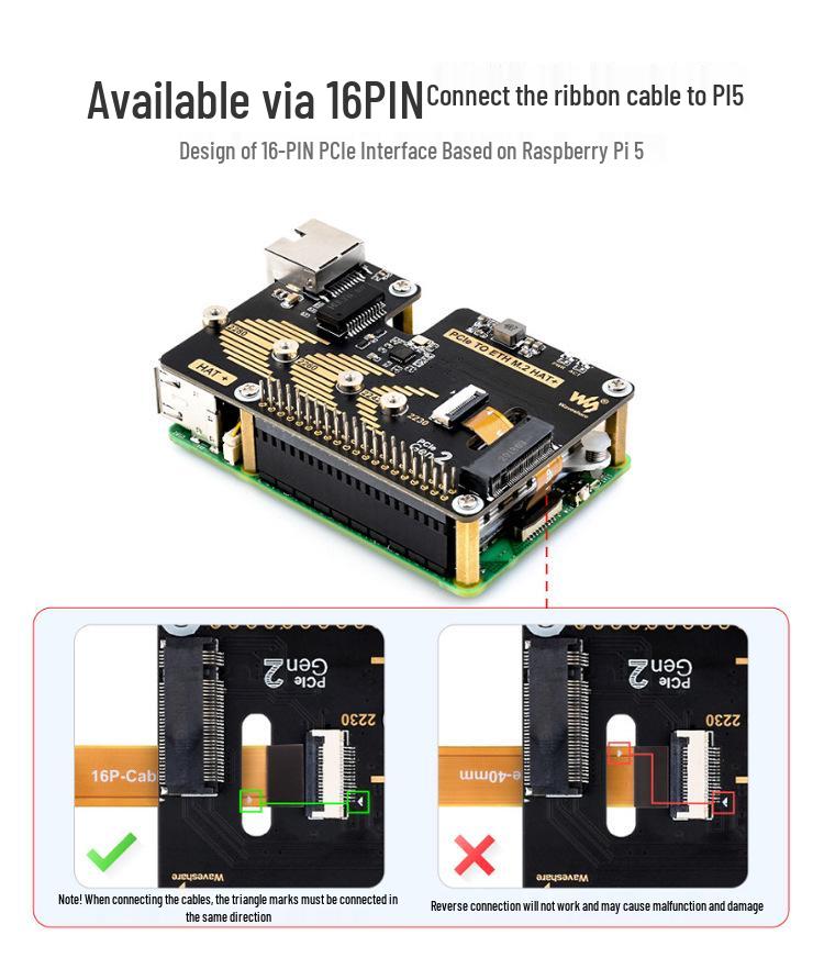 HAT+ Плата Raspberry Pi 5-го поколения M.2 PCIe к Gigabit Ethernet, Скорость 5 Гбит/с, Загрузка с SSD без драйверов