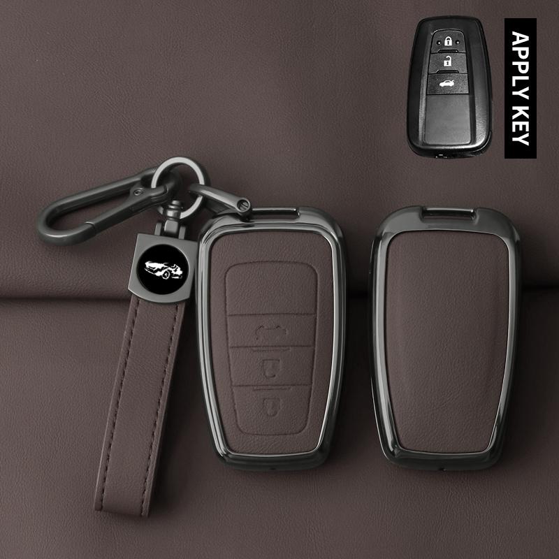 Металлический кожаный чехол-брелок для автомобильного ключа Toyota Prius Camry Corolla CHR C-HR RAV4 Land Cruiser Prado Защитный корпус Брелок