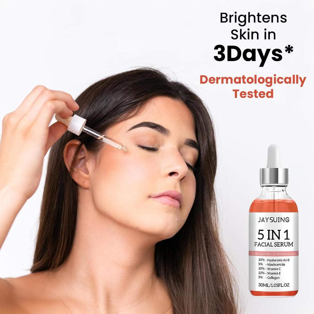 YELURI PRODUCTS® Сияющее Сияние 5-в-1 Сыворотка для Лица Увлажняет, Осветляет, Подтягивает, Тонизирует и Разглаживает для Молодости Кожи | Осветляющая, Подтягивающая и Антивозрастная