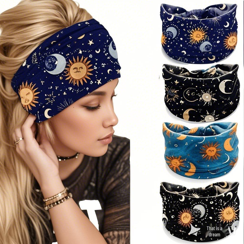 Богемная повязка на голову для йоги - Широкая, впитывающая пот бандана
