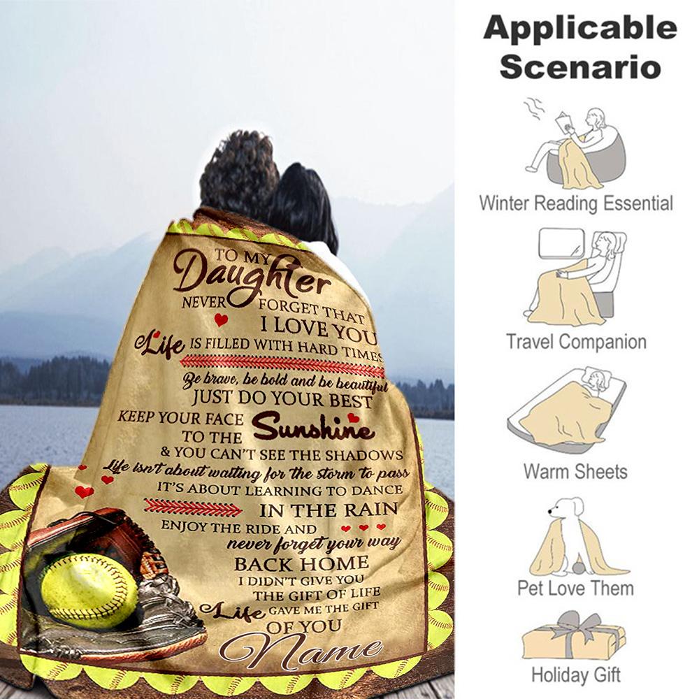 Baseball Daughter Customize Your Name Blanket Gift Personalized Blanket Soft Warm Cozy for Livingroom Home Decor Bedding Bed Ideal for All Seasons