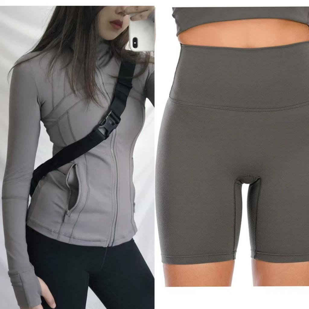 Женский облегающий комплект куртка и капри для йоги Lulu SLEEK CITY