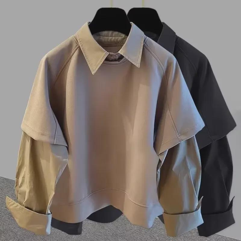 Мужская модная многослойная толстовка в корейском стиле с длинными рукавами: Весна/Осень, свободный крой, универсальный топ