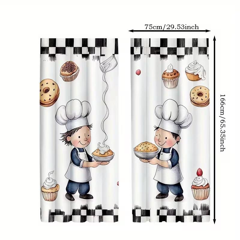 2 шт. штор с принтом «Маленький повар», подходят для украшения спальни, гостиной, кухни, домашнего декора, украшения окна