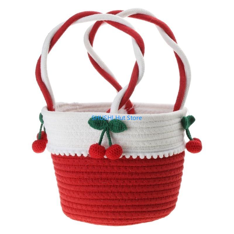 Ручная работа Вишня Портативная Маленькая Сумка Хлопковая Нить Плетеная из Соломы Сумки для Дня Святого Валентина Подарок Девушке Пляж D57B