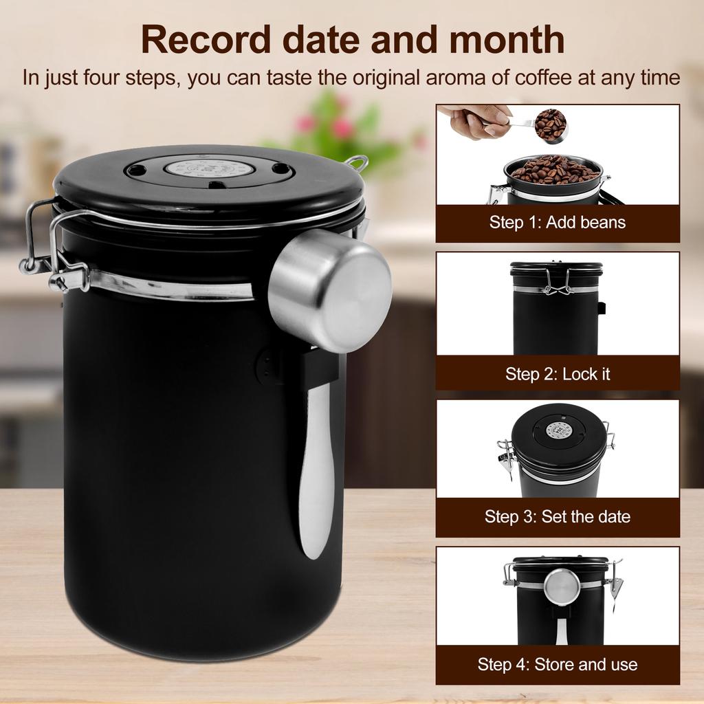 Вакуумный резервуар для кофейных зерен из нержавеющей стали, контейнеры для чайных листьев, теплозащитный кухонный контейнер для хранения с совком