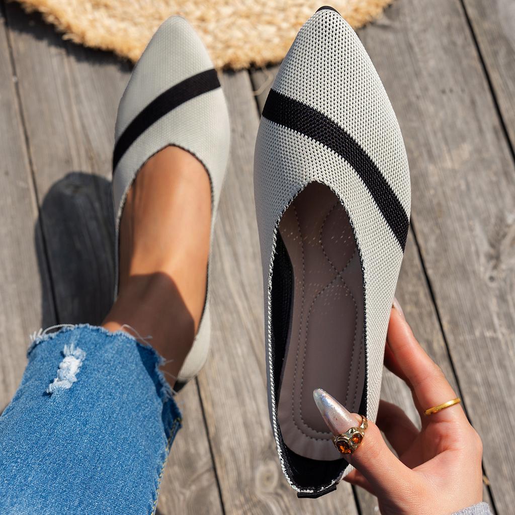 Женские вязаные туфли, большие размеры 36-43, туфли на плоской подошве с острым носком