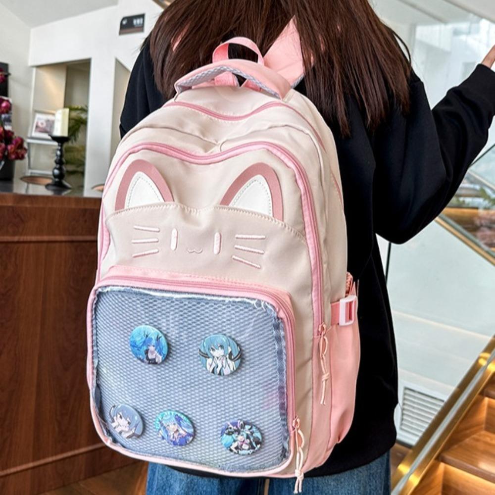 Large Capacity Cartoon Ita Bag Embroidery Student School Bag Transparent Pocket Itabag  Woman