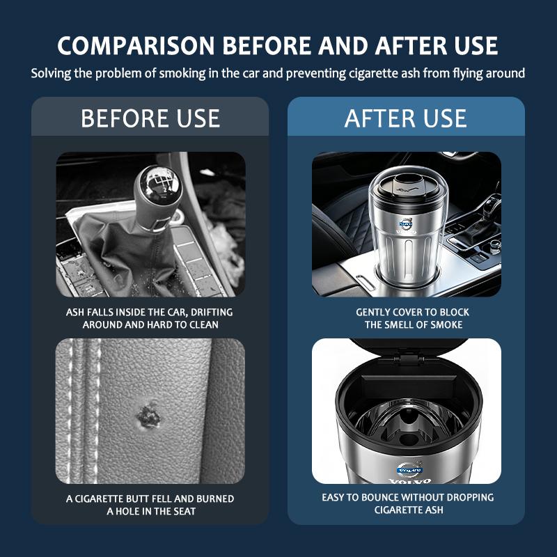 Stainless Steel Car Coffee Cup Ashtray Auto LED Light Accessory For Volvo V60 V90 S60 S80 S90 C30 XC40 XC60 XC70 XC90 V40