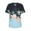 Женская модная повседневная рубашка с v-образным вырезом и коротким рукавом с принтом, футболка на пуговицах, топ
