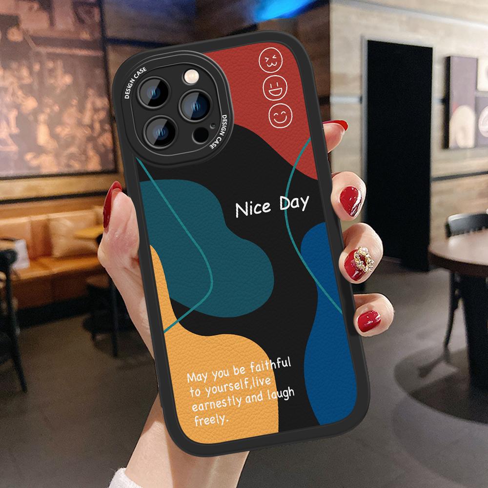 Lovely Slim Cartoon Smile Leather Back Casing PU Leather Cover Phone Case for OPPO Reno Realme OnePlus