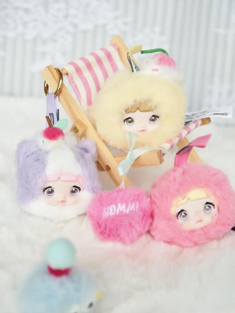 Nommi Series Plush Blind Box Cute Small Animal Design with Three Pupil Fluffy Long and Sweets Theme 9 Types Standard 1 Secret Type Keychain Soothing